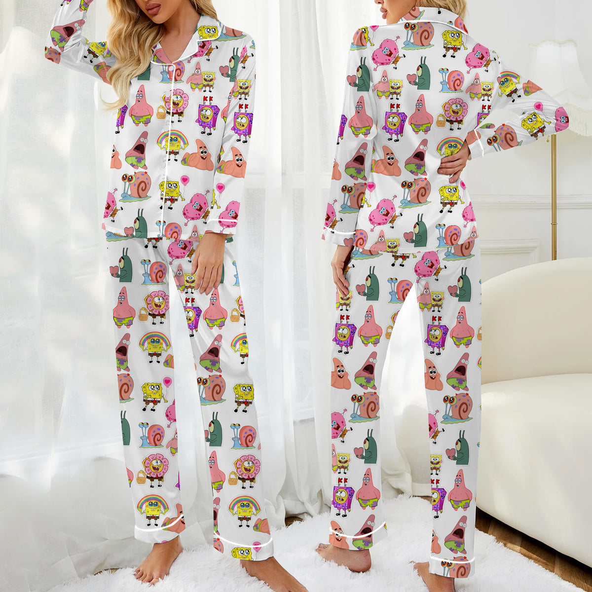 Women’s SpongeBob SquarePants Character Pattern Long Sleeve Pajama Set