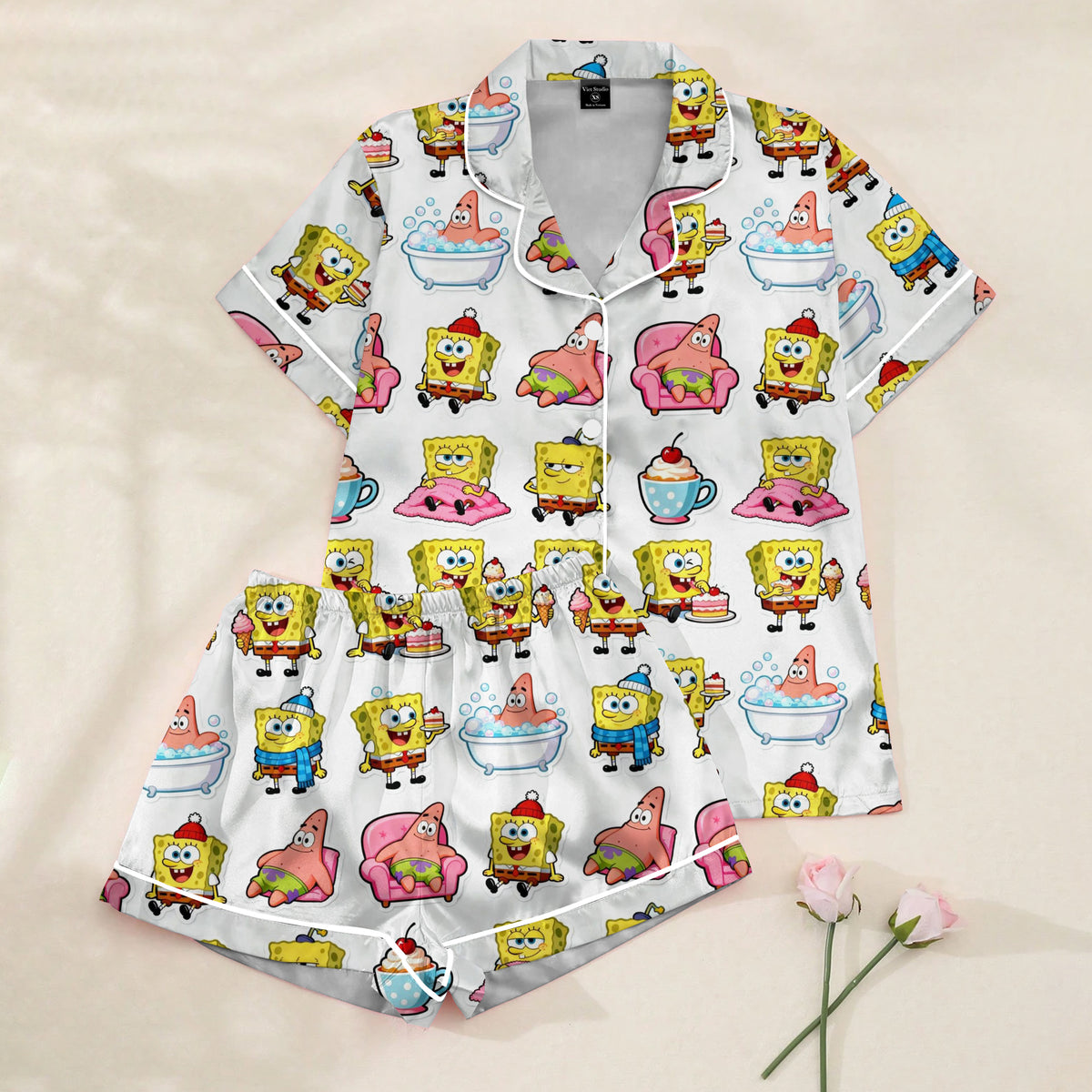 Women’s SpongeBob and Patrick Pattern Short Sleeve Pajama Set