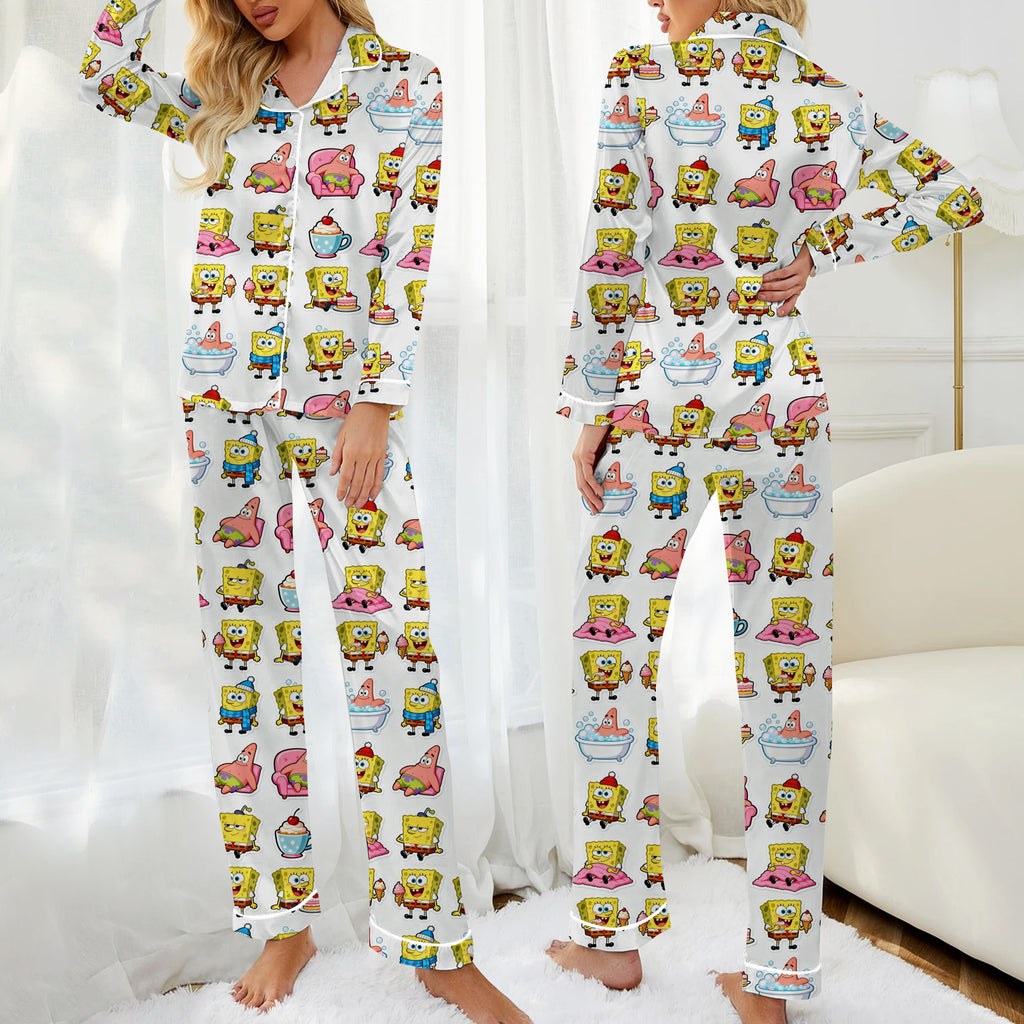Women’s SpongeBob and Patrick Character Pattern Long Sleeve Pajama Set