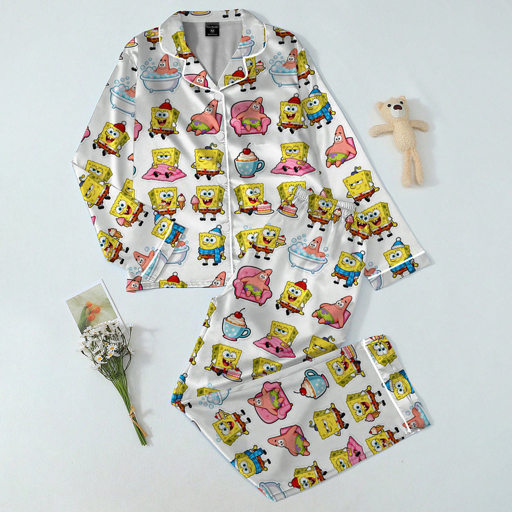 Women’s SpongeBob and Patrick Character Pattern Long Sleeve Pajama Set