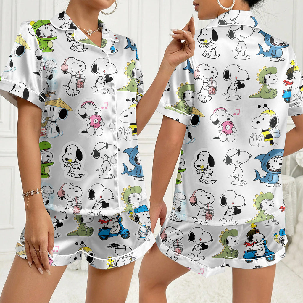 Women’s Peanuts Snoopy and Woodstock Pattern Short Sleeve Pajama Set