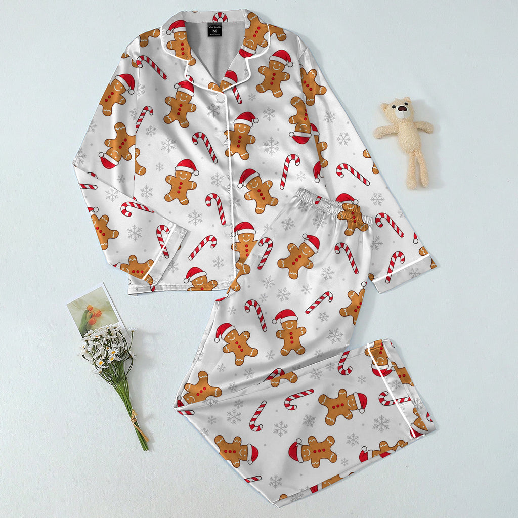 Women’s Christmas Gingerbread Man and Candy Cane Long Sleeve Pajama Set