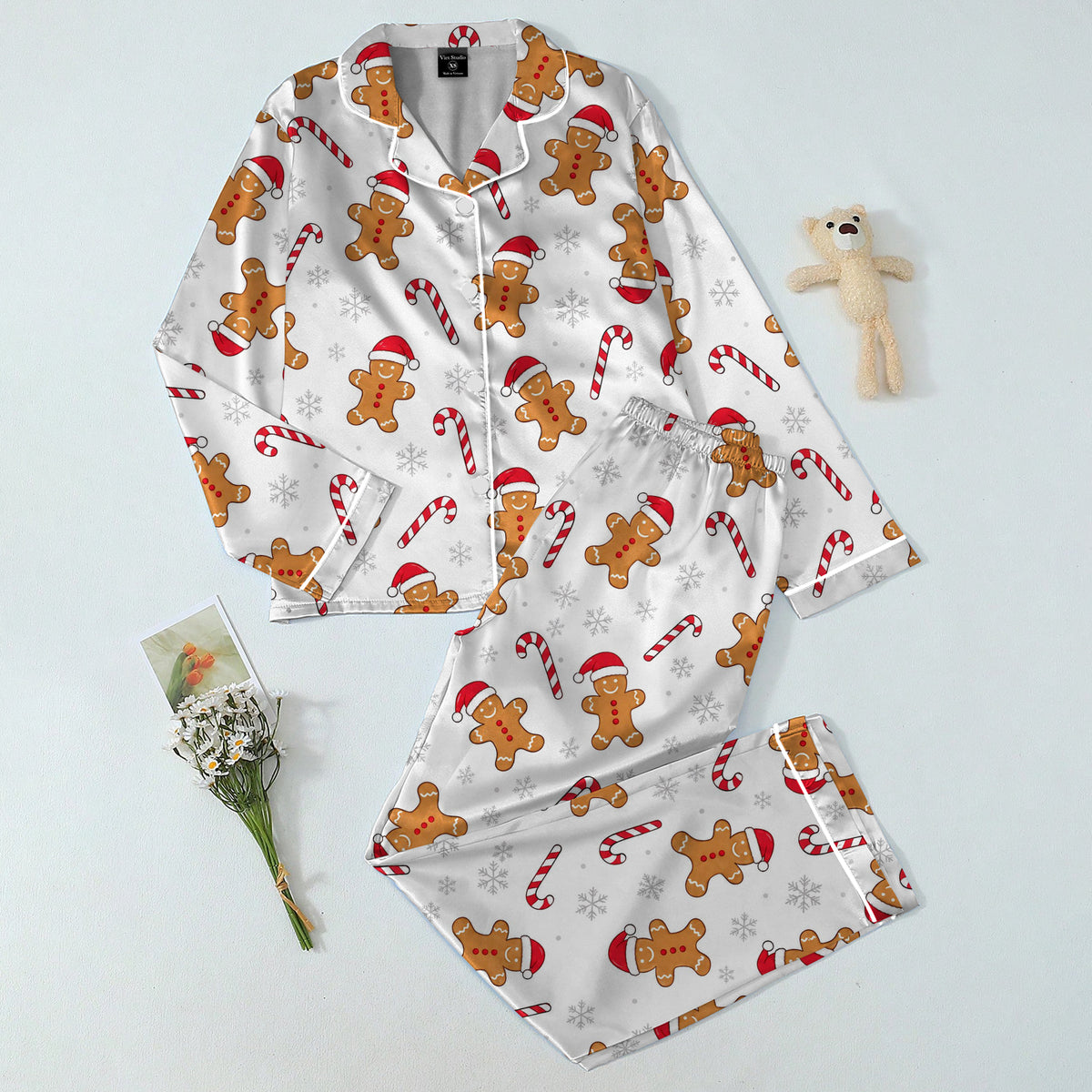 Women’s Christmas Gingerbread Man and Candy Cane Long Sleeve Pajama Set