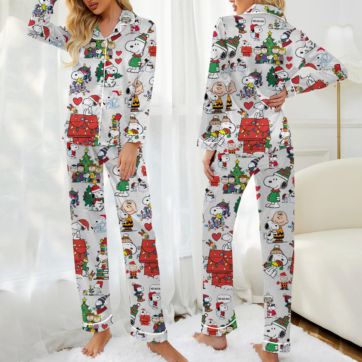Women’s Peanuts Snoopy Christmas Character Long Sleeve Pajama Set