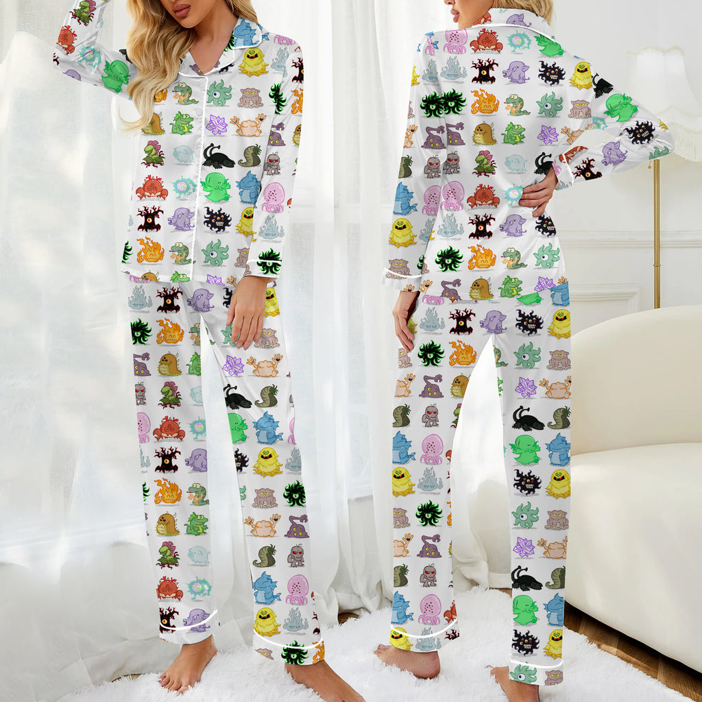 Women’s Cartoon Fantasy Monster Pattern Long Sleeve Pajama Set
