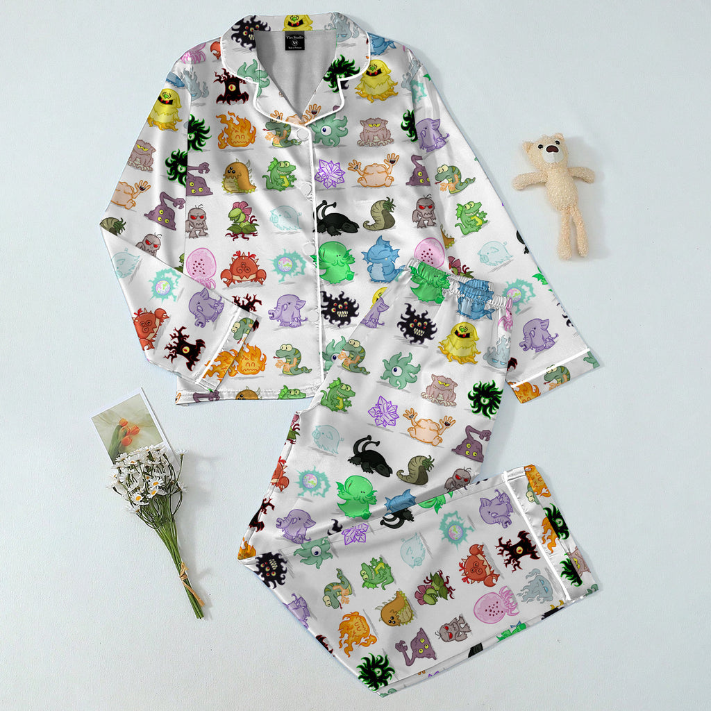 Women’s Cartoon Fantasy Monster Pattern Long Sleeve Pajama Set