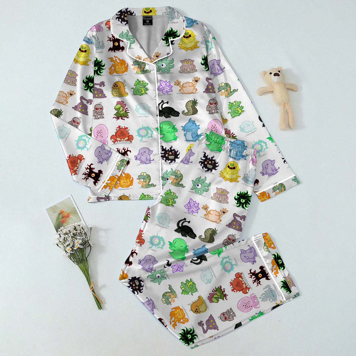Women’s Cartoon Fantasy Monster Pattern Long Sleeve Pajama Set