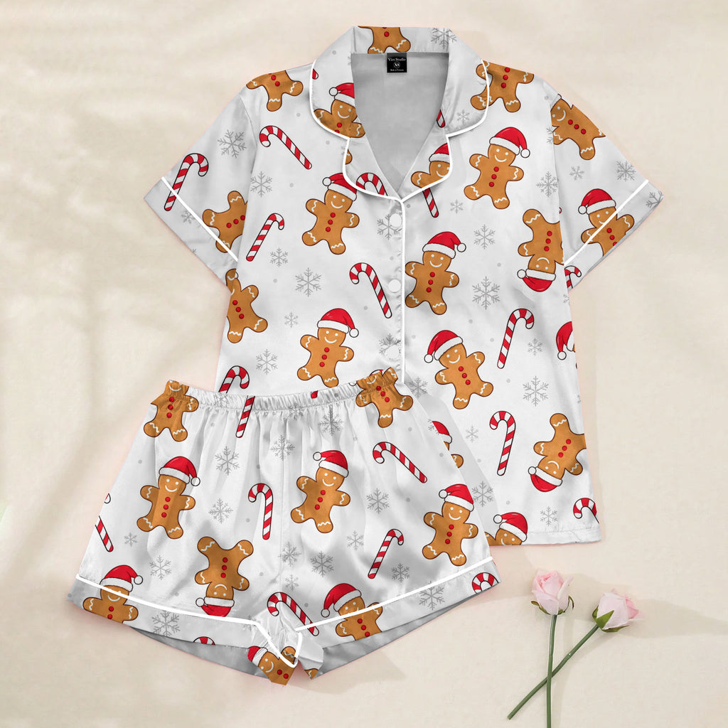 Women’s Christmas Gingerbread Man and Candy Cane Short Sleeve Pajama Set