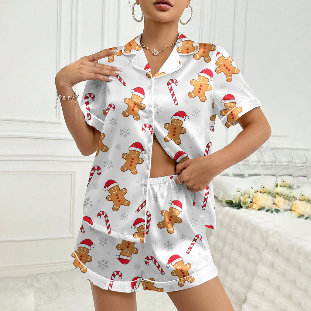 Women’s Christmas Gingerbread Man and Candy Cane Short Sleeve Pajama Set