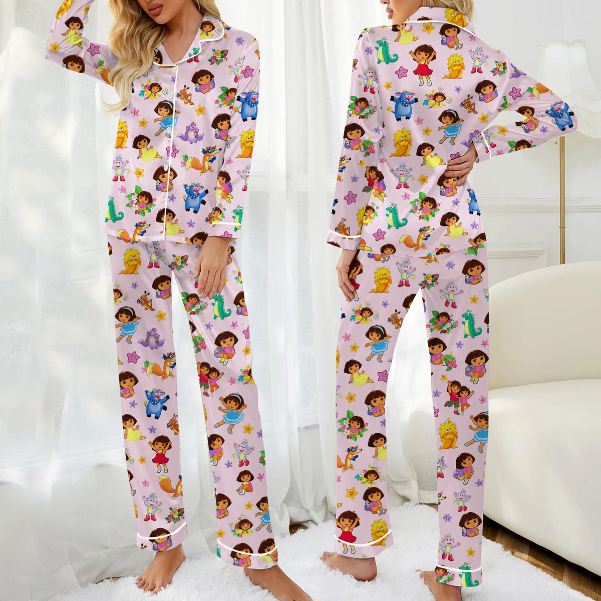 Women’s Dora the Explorer Character Pattern Long Sleeve Pajama Set