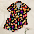 Taco Bell Food and Sauce Packet Pattern Short Sleeve Pajama Set
