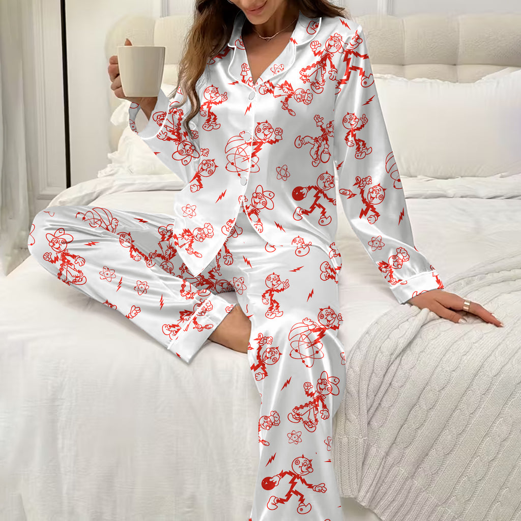 Women’s Reddy Kilowatt Lightning and Atom Pattern Long Sleeve Pajama Set