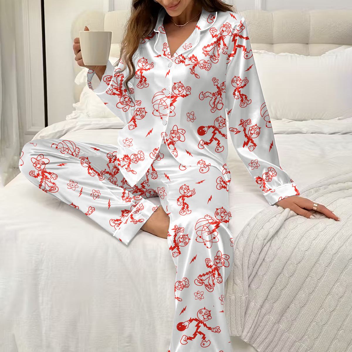 Women’s Reddy Kilowatt Lightning and Atom Pattern Long Sleeve Pajama Set