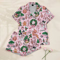 Christmas Snowman and Candy Cane Pattern Short Sleeve Pajama Set