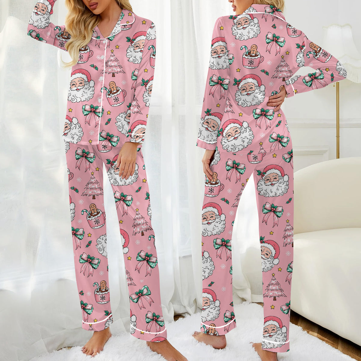 Christmas Santa and Gingerbread Hot Cocoa Long Sleeve Pajama Set