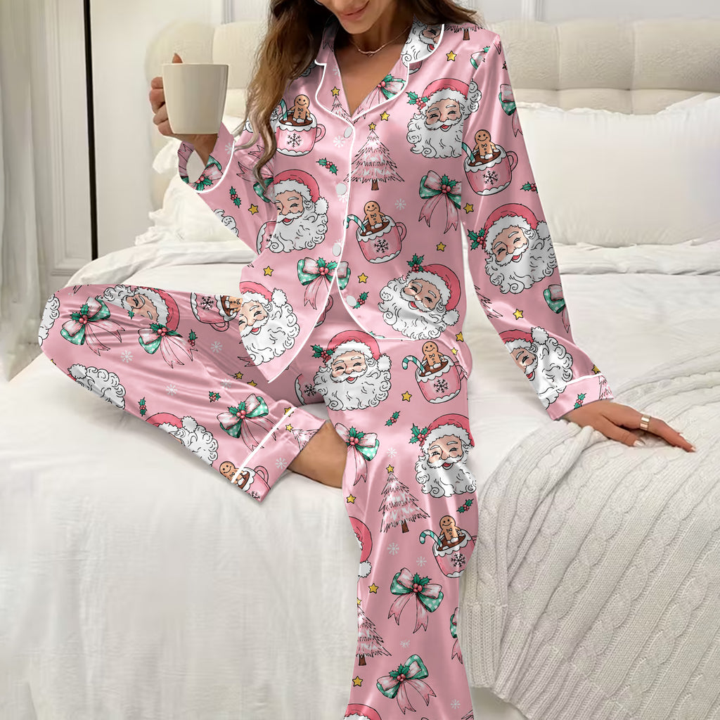 Christmas Santa and Gingerbread Hot Cocoa Long Sleeve Pajama Set