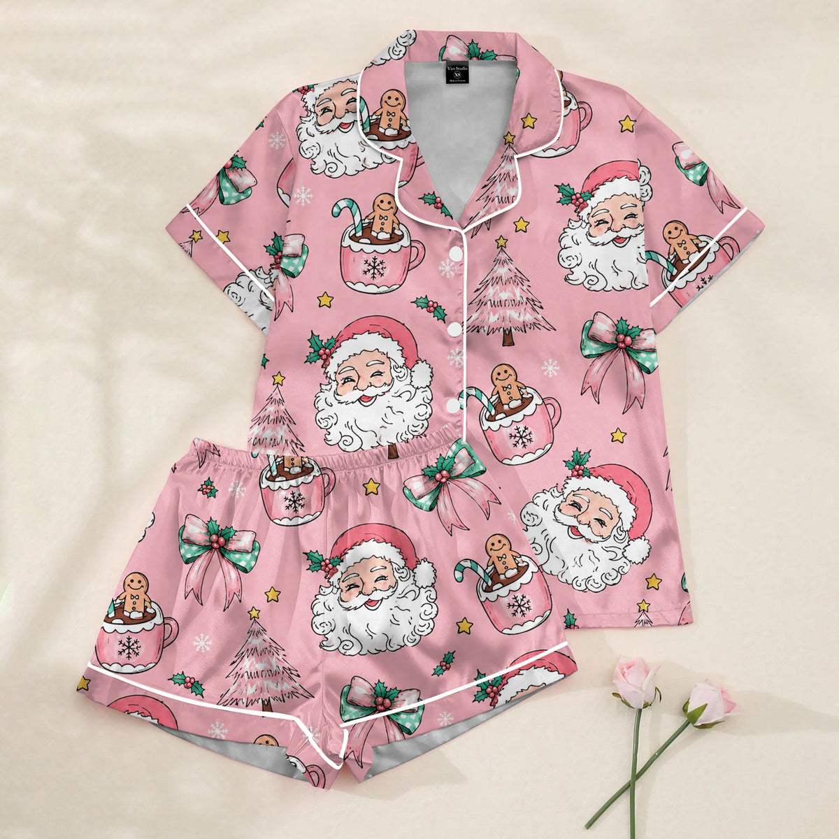 Christmas Santa and Gingerbread Hot Cocoa Short Sleeve Pajama Set
