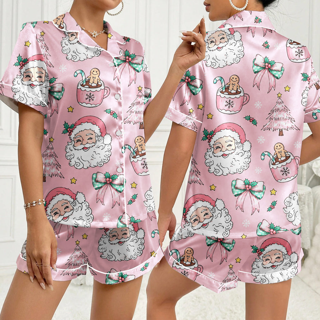 Christmas Santa and Gingerbread Hot Cocoa Short Sleeve Pajama Set