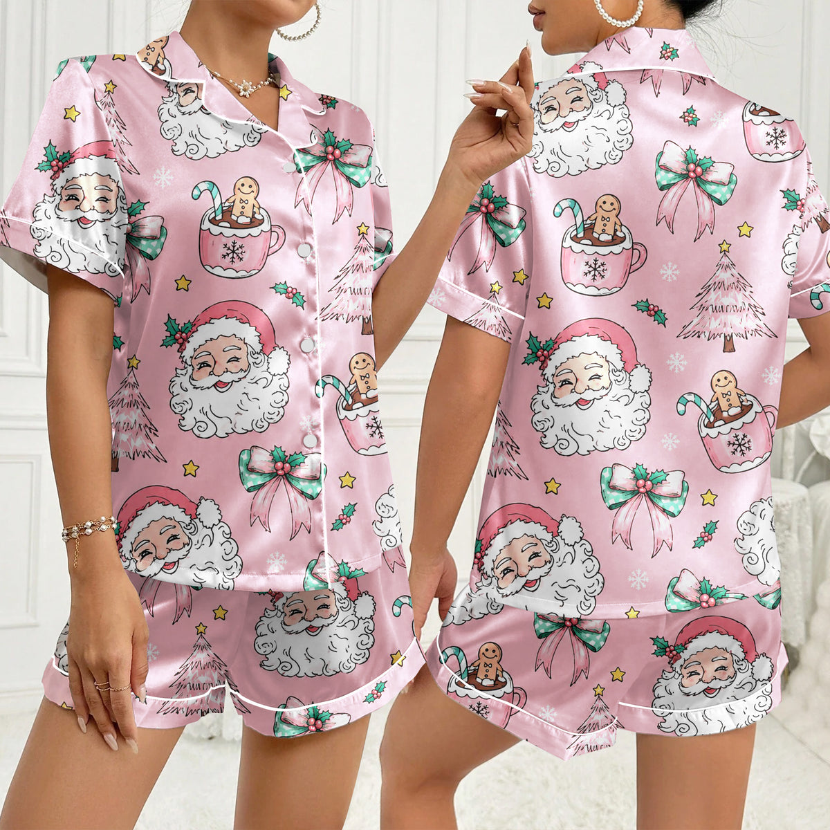 Christmas Santa and Gingerbread Hot Cocoa Short Sleeve Pajama Set