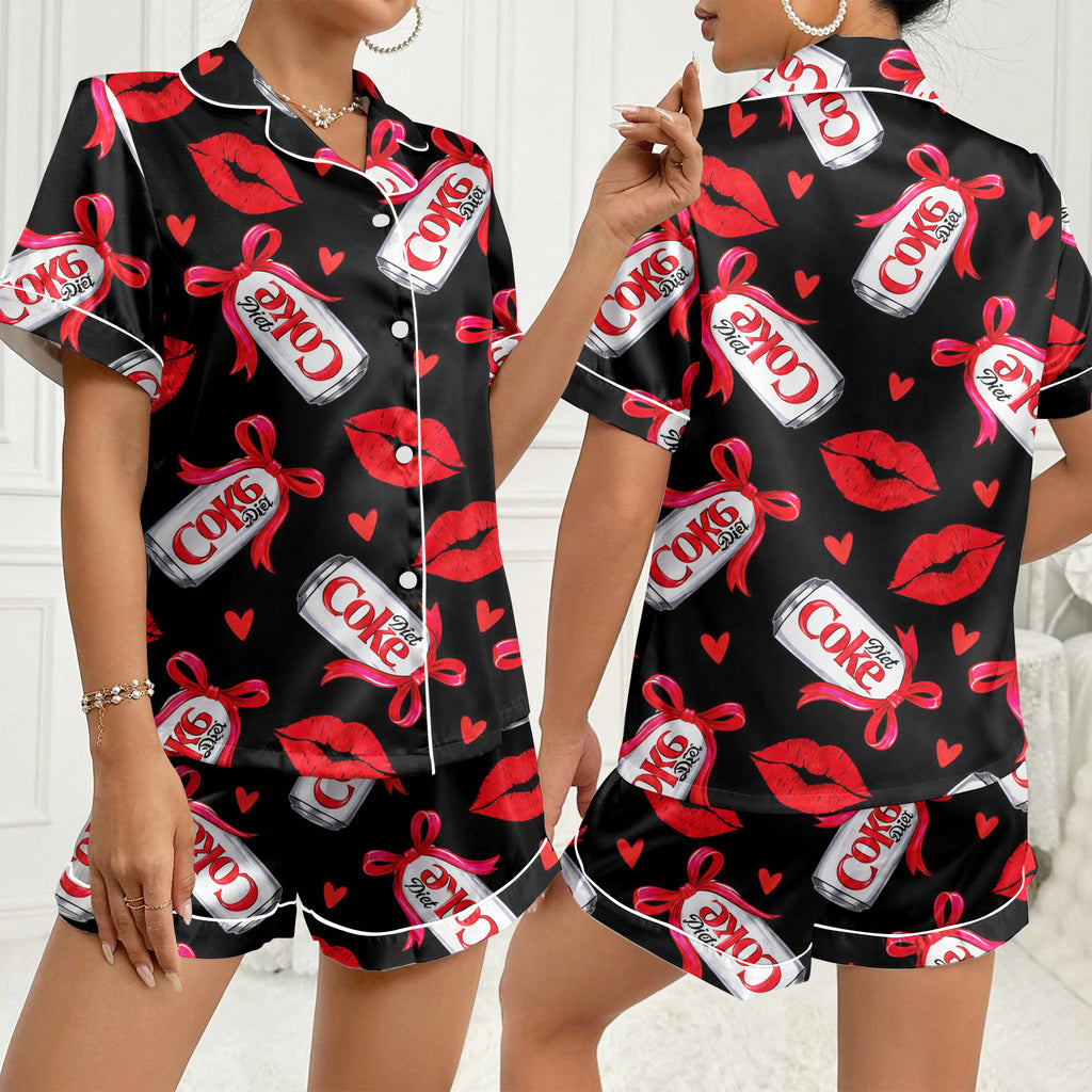 Diet Coke Can and Lip Print Short Sleeve Pajama Set