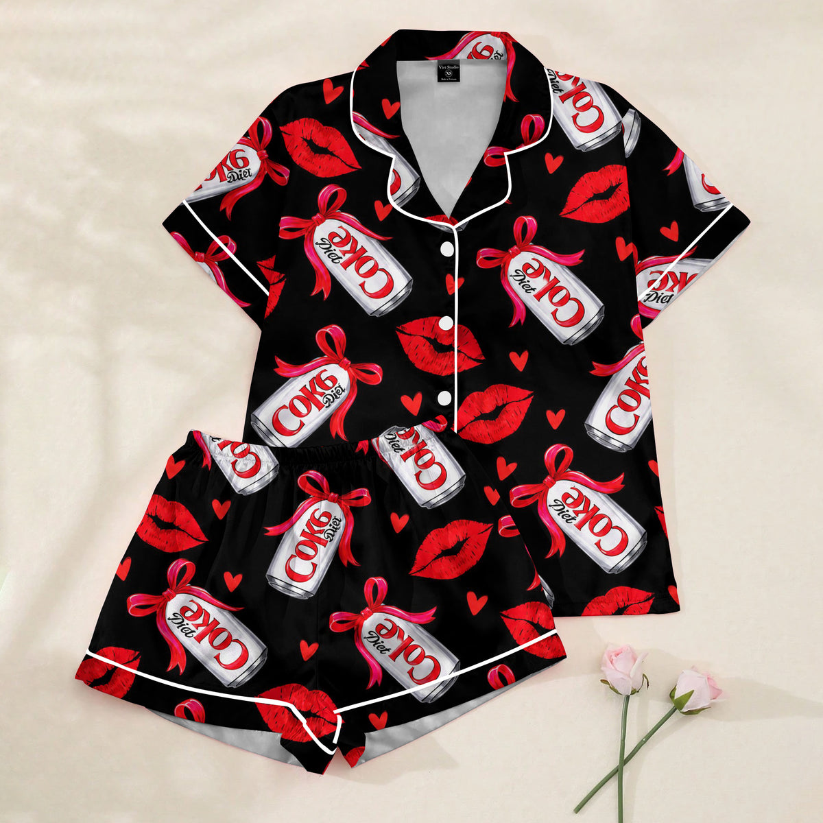 Diet Coke Can and Lip Print Short Sleeve Pajama Set