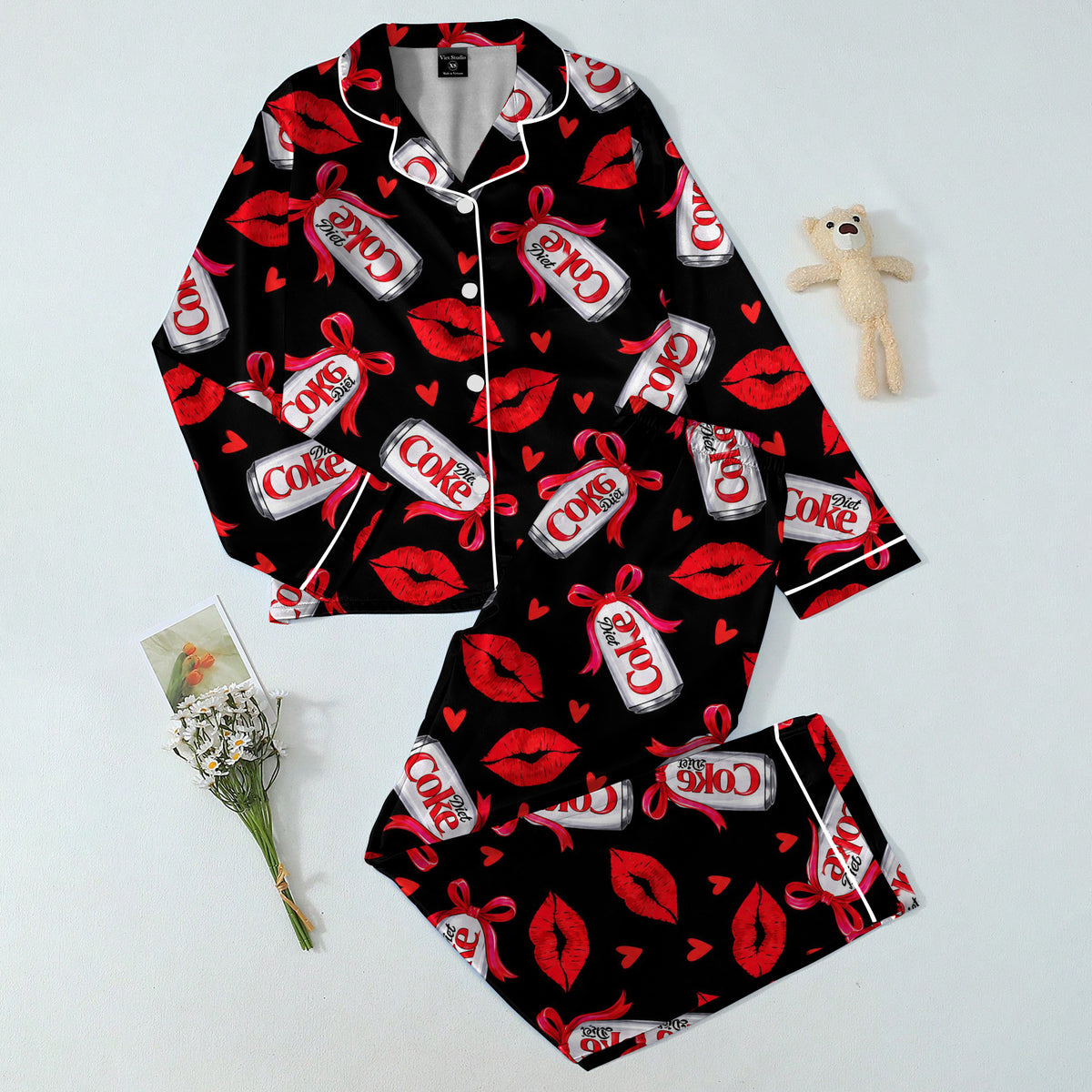 Diet Coke Can and Lip Print Long Sleeve Pajama Set