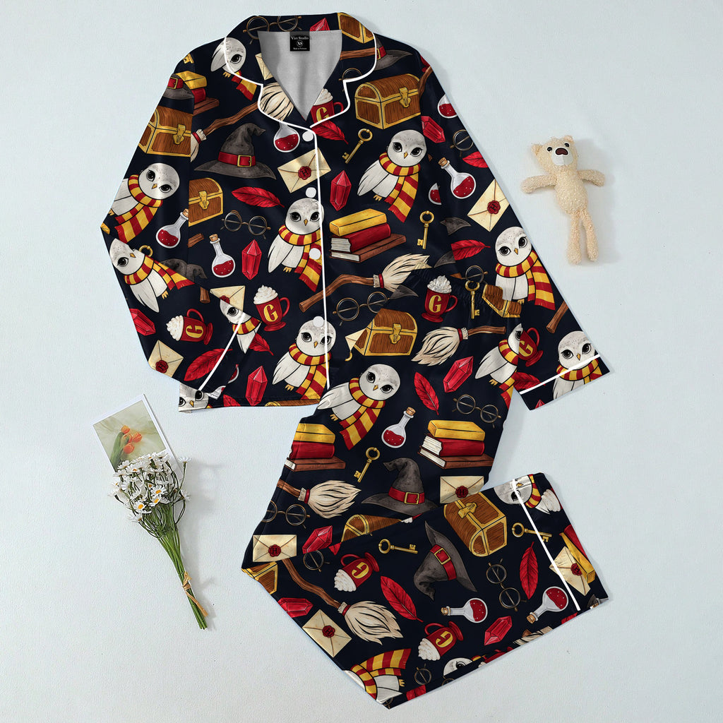 Harry Potter Owl and Wizard Symbols Long Sleeve Pajama Set