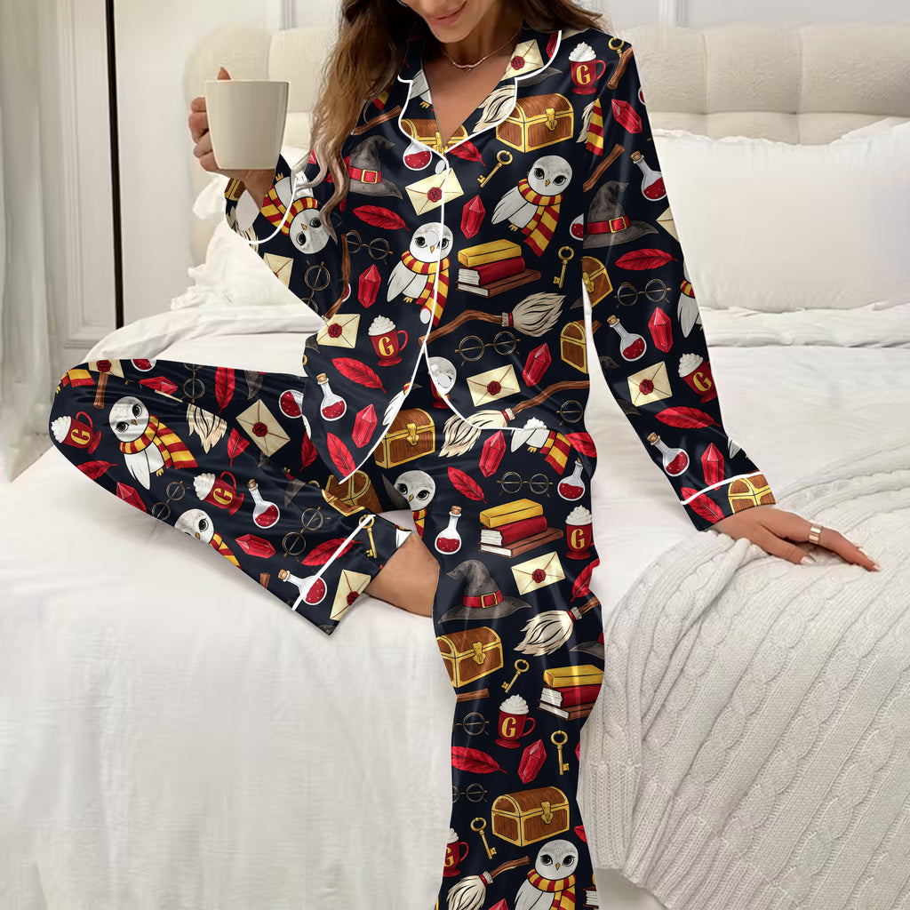 Harry Potter Owl and Wizard Symbols Long Sleeve Pajama Set
