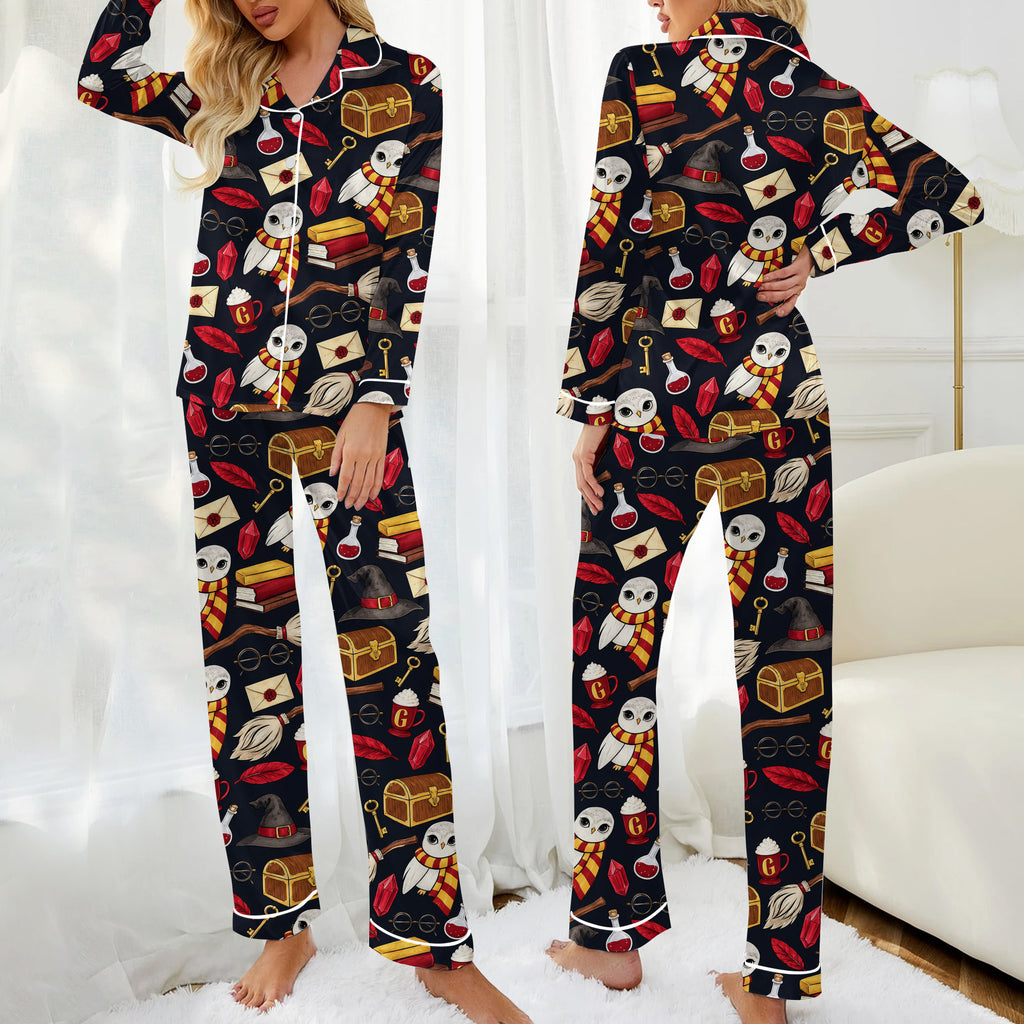 Harry Potter Owl and Wizard Symbols Long Sleeve Pajama Set
