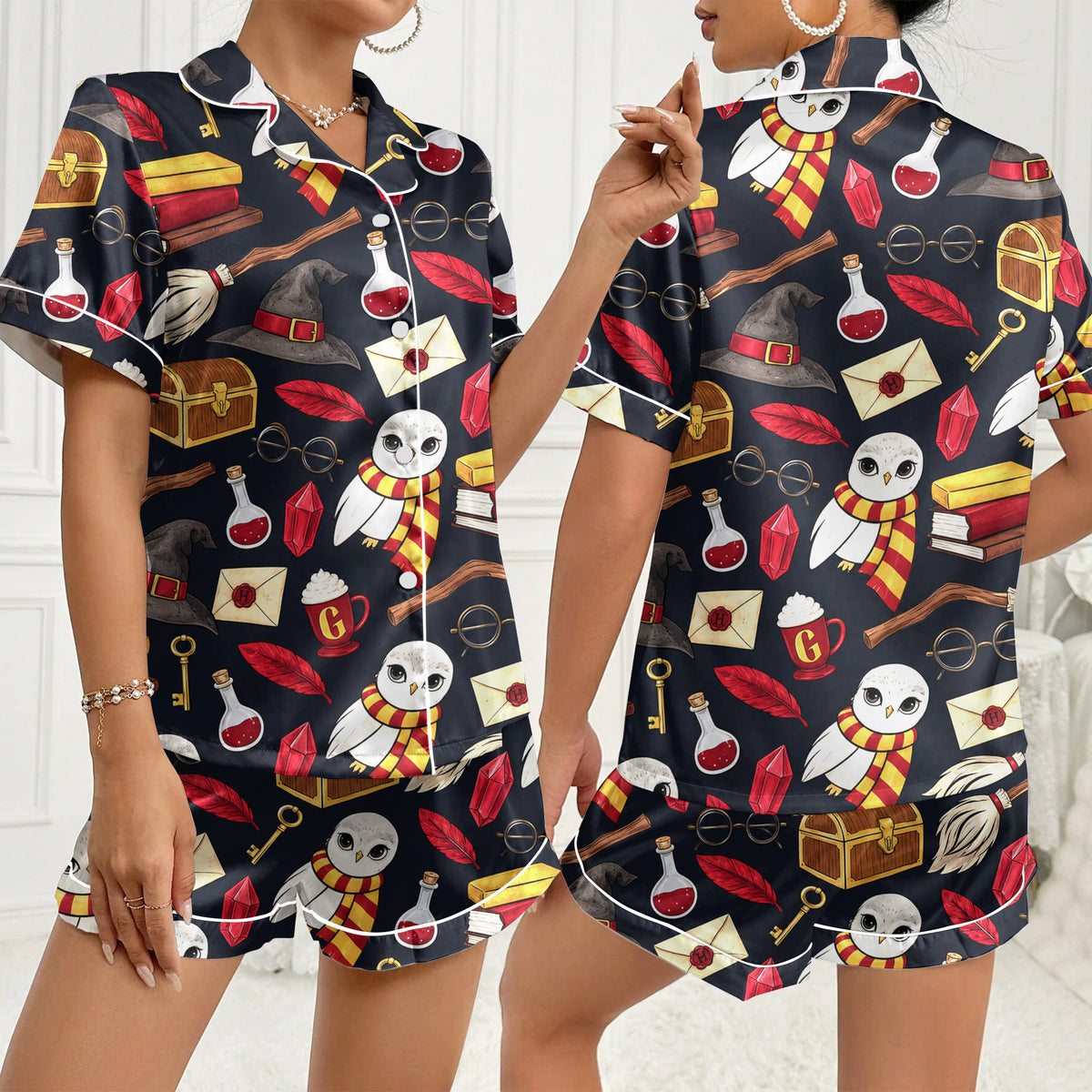 Harry Potter Owl and Wizard Symbols Short Sleeve Pajama Set