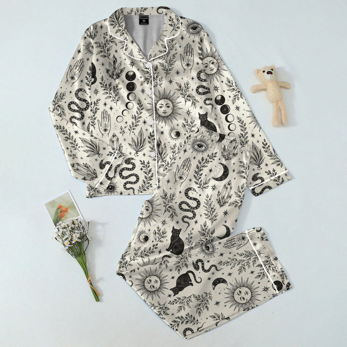 Celestial Sun Moon and Mystic Symbols Long Sleeve Pajama Set