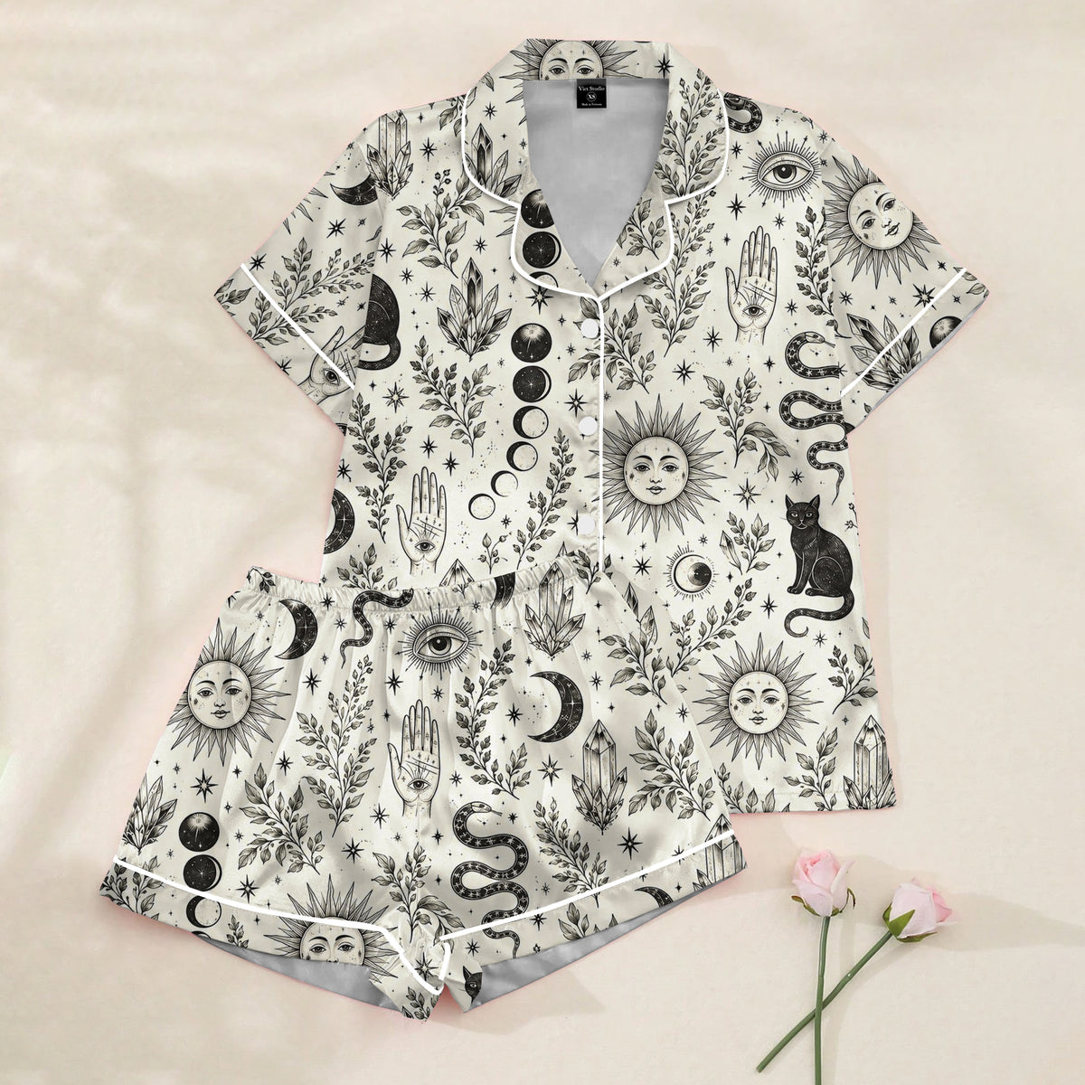 Celestial Sun Moon and Mystic Symbols Short Sleeve Pajama Set