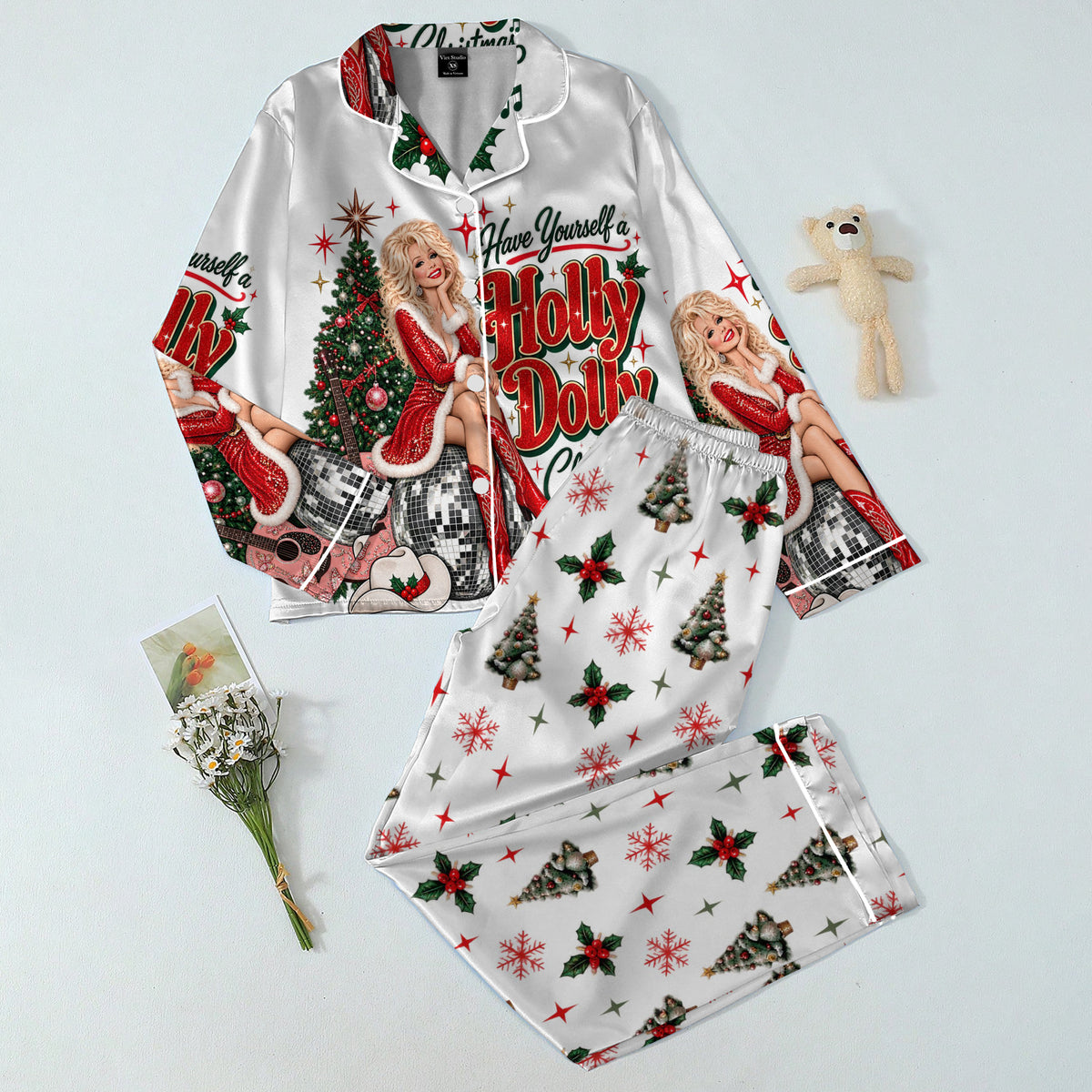 Holly Dolly Christmas Print Long Sleeve Pajama Set