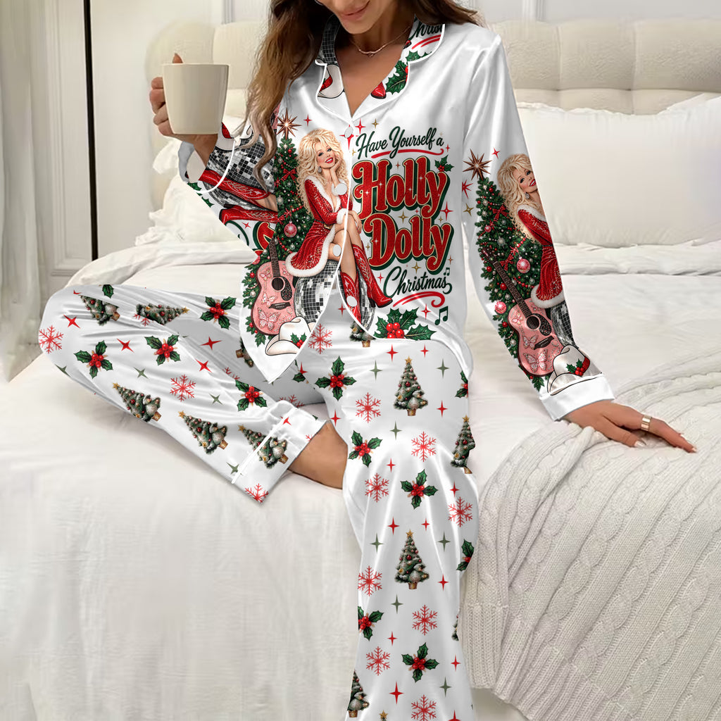 Holly Dolly Christmas Print Long Sleeve Pajama Set