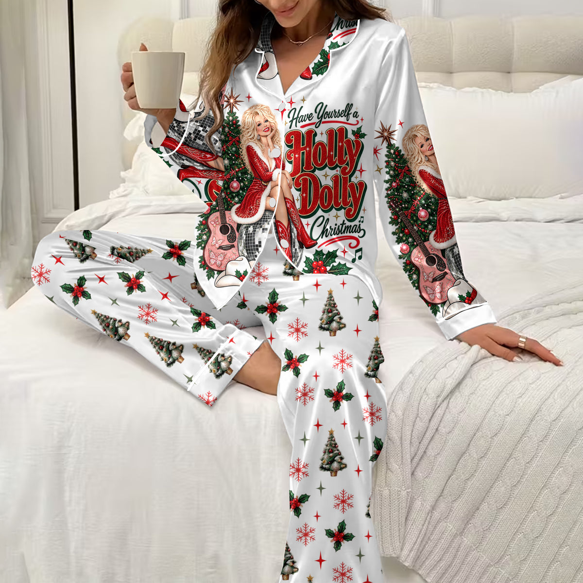 Holly Dolly Christmas Print Long Sleeve Pajama Set