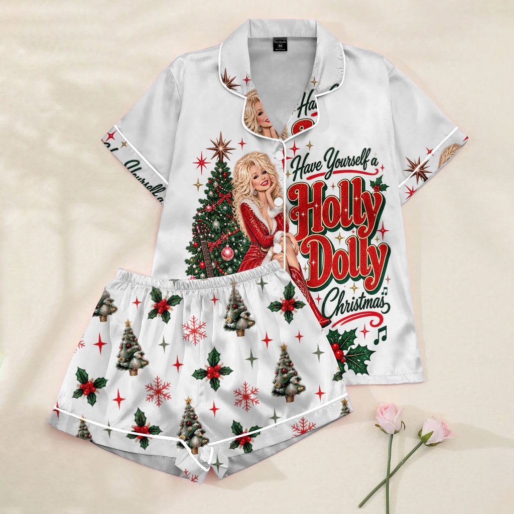 Holly Dolly Christmas Print Short Sleeve Pajama Set