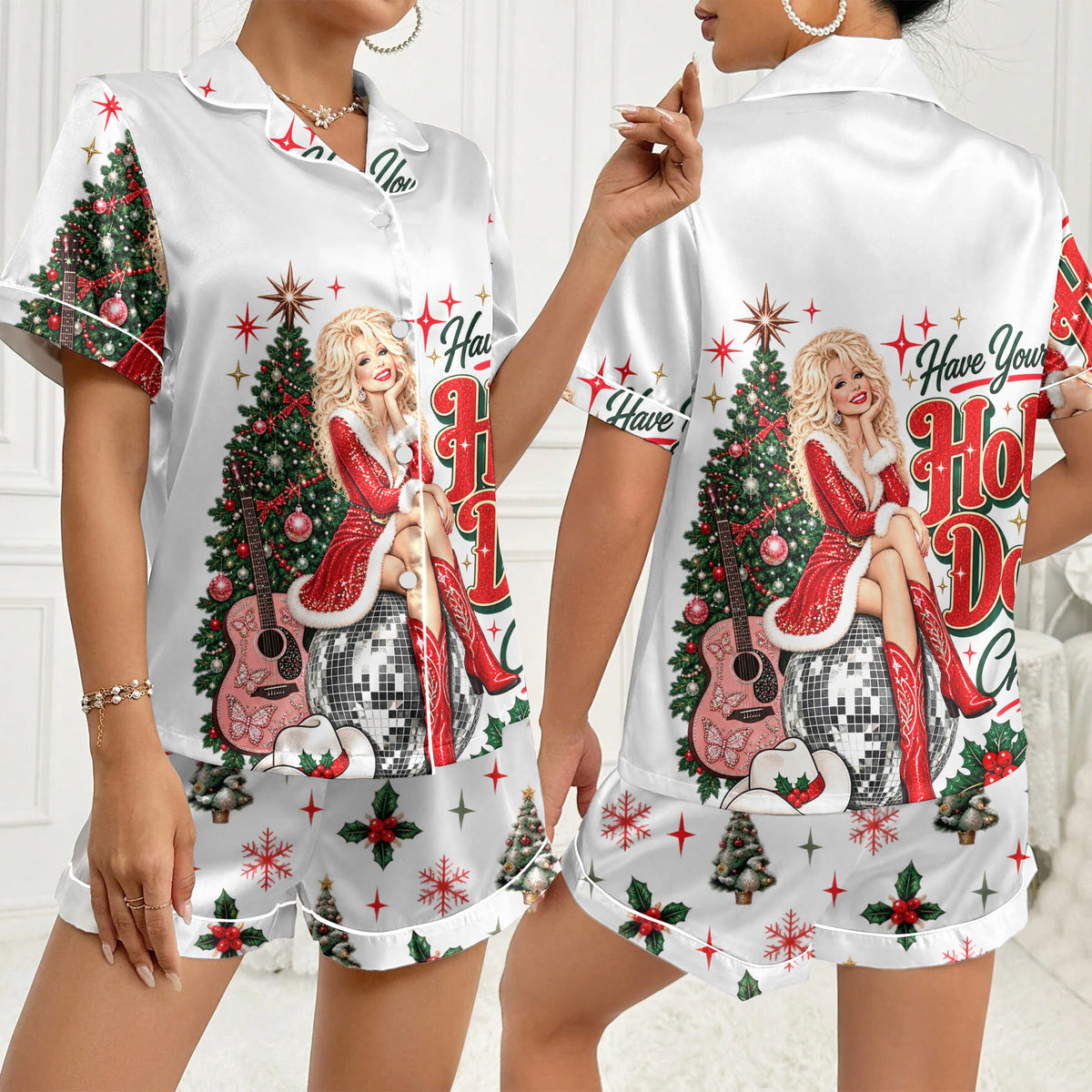Holly Dolly Christmas Print Short Sleeve Pajama Set