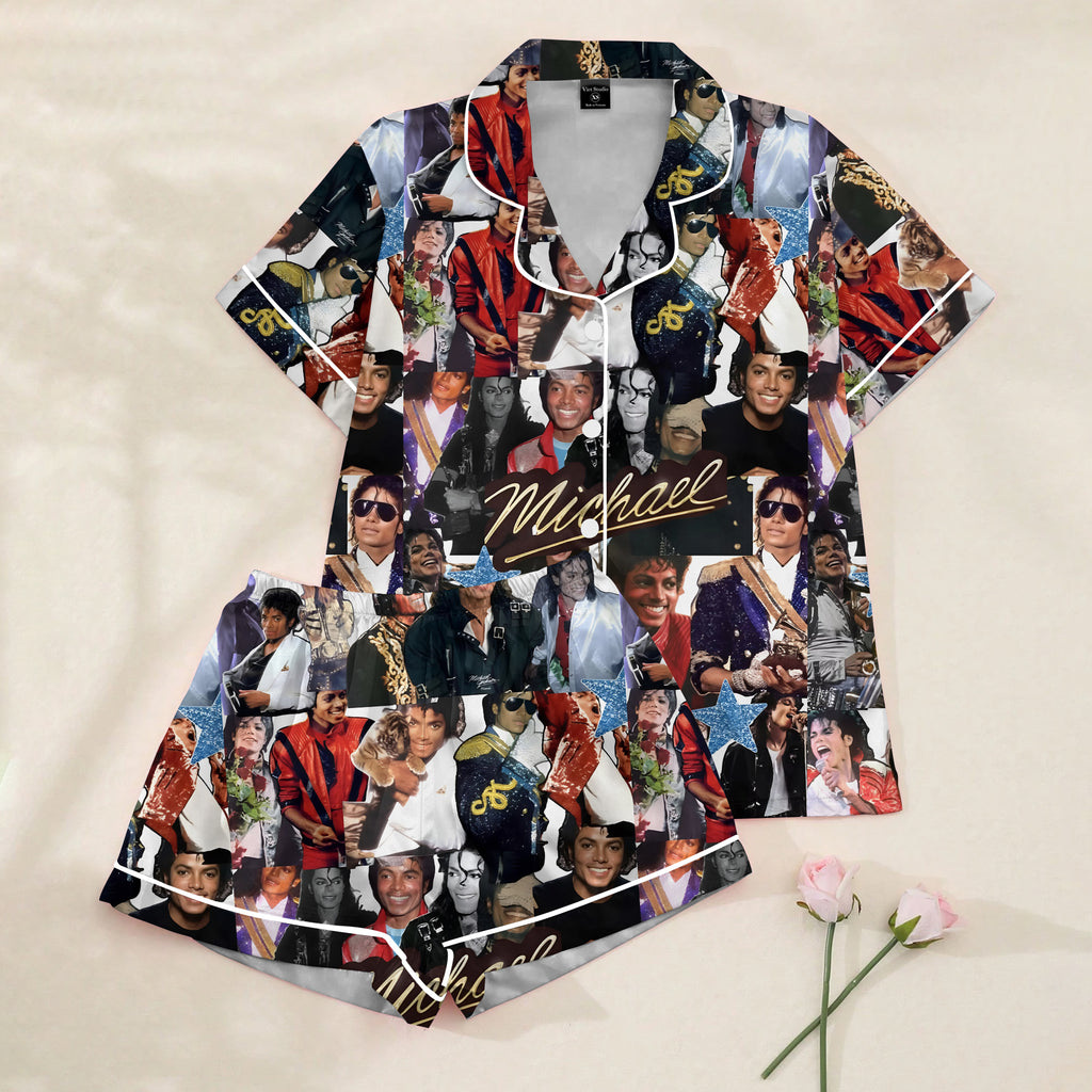 Michael Photo Collage Print Short Sleeve Pajama Set