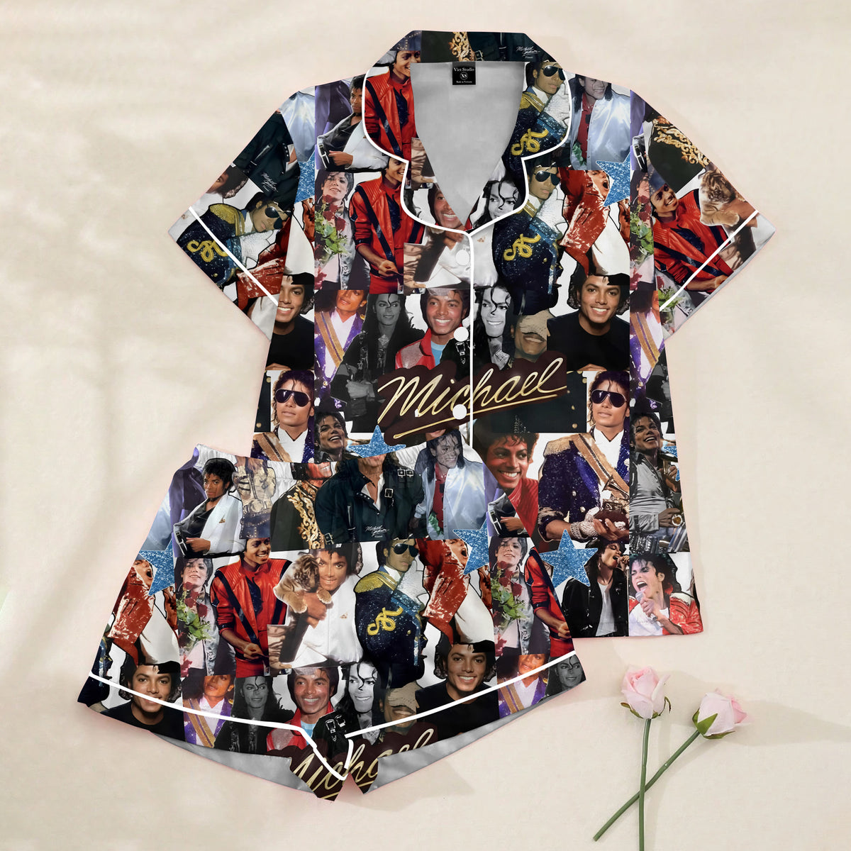 Michael Photo Collage Print Short Sleeve Pajama Set