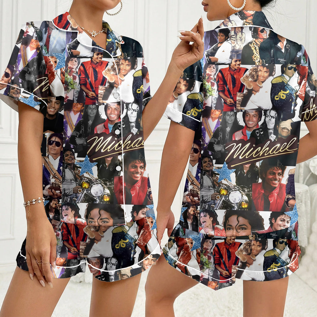 Michael Photo Collage Print Short Sleeve Pajama Set