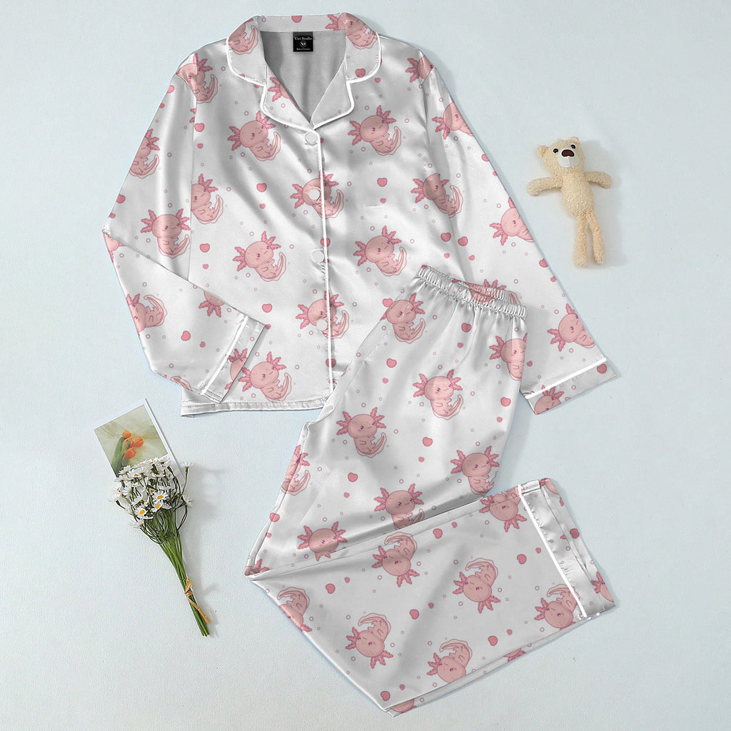 Axolotl and Heart Pattern Long Sleeve Pajama Set
