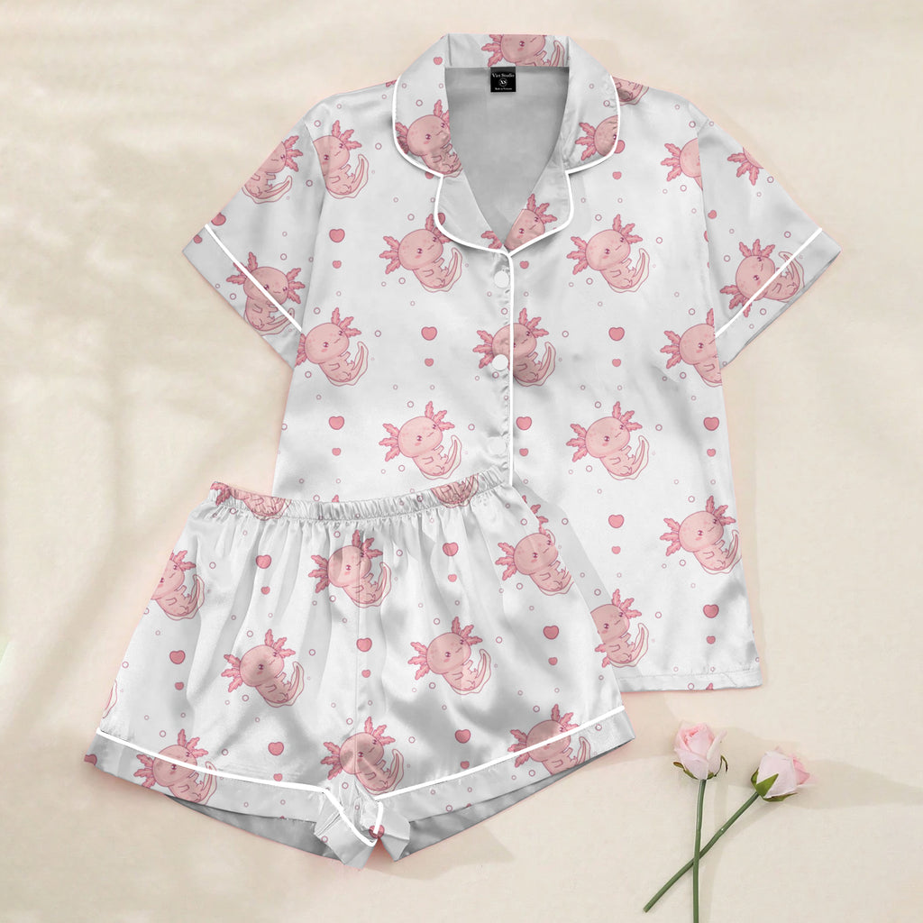 Axolotl and Heart Pattern Short Sleeve Pajama Set