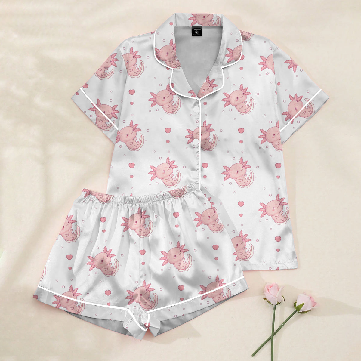 Axolotl and Heart Pattern Short Sleeve Pajama Set