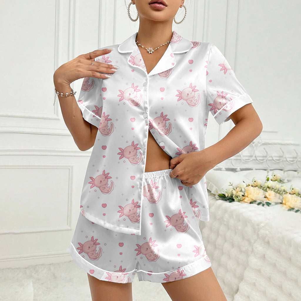 Axolotl and Heart Pattern Short Sleeve Pajama Set