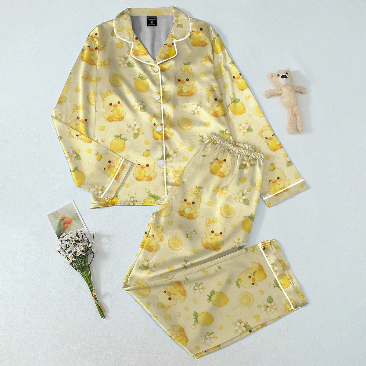 Duckling Lemon and Floral Pattern Long Sleeve Pajama Set