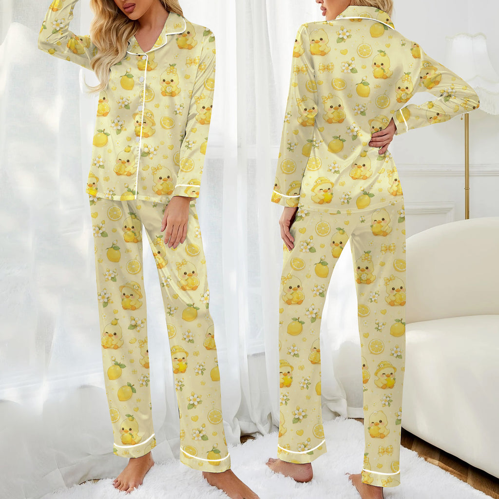Duckling Lemon and Floral Pattern Long Sleeve Pajama Set