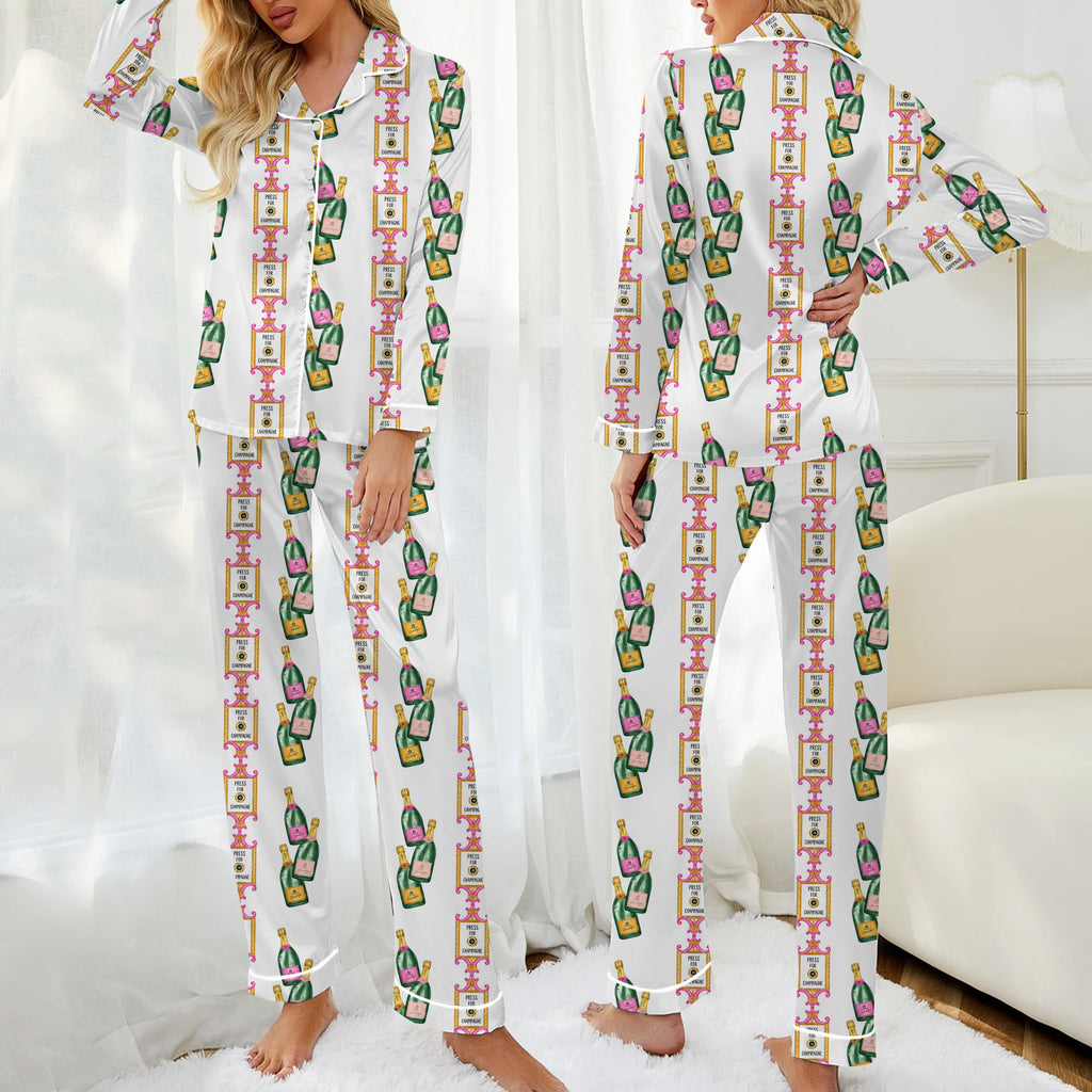 Press for Champagne Bottle Pattern Long Sleeve Pajama Set