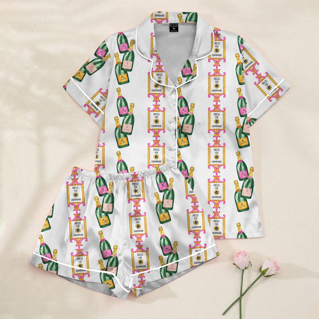 Press for Champagne Bottle Pattern Short Sleeve Pajama Set