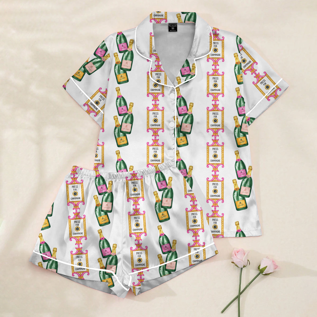 Press for Champagne Bottle Pattern Short Sleeve Pajama Set