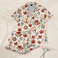 Autumn Books Coffee and Maple Leaf Pattern Short Sleeve Pajama Set